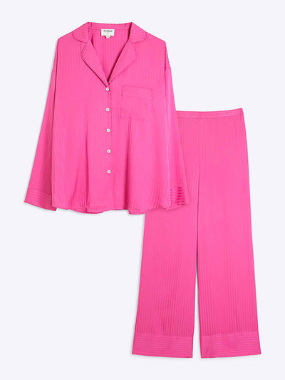 River Island Pink striped satin pyjama set at Collagerie