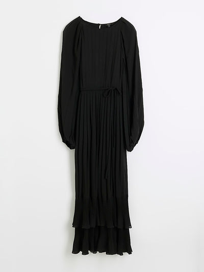 River Island Black pleated swing midi dress at Collagerie