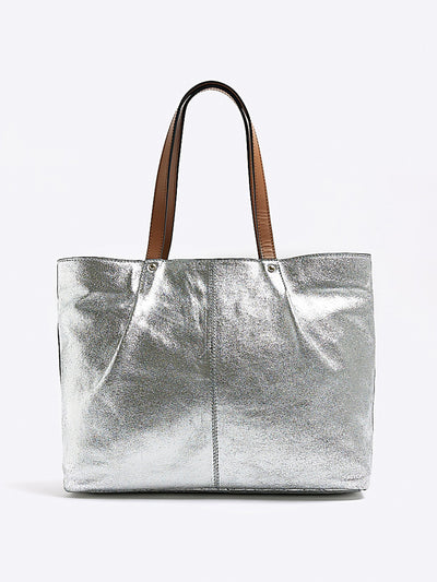 River Island Silver leather metallic shopper bag at Collagerie
