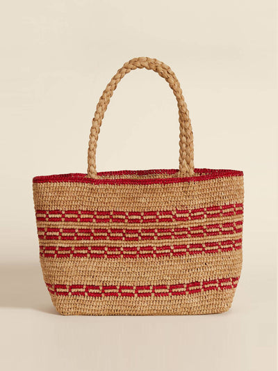 Rouje Beige and red basket bag at Collagerie