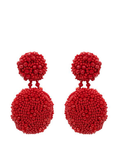 Royal Academy of Arts Red beaded cluster oval drop earrings at Collagerie