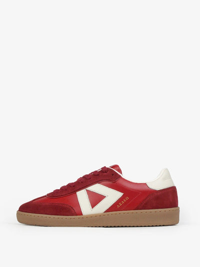 Sans Matin Hera low top trainers in scarlet red leather & suede at Collagerie