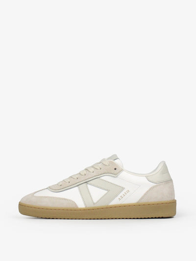 Sans Matin Hera low top trainers in white leather & taupe suede at Collagerie
