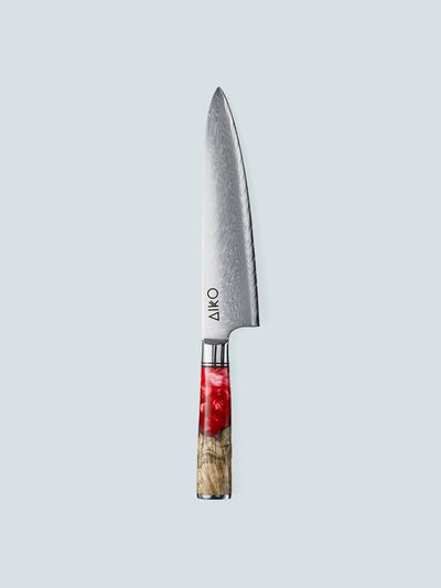 Santokuknives Steel knife with red handle at Collagerie