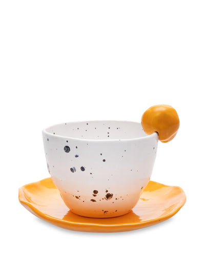 Sazy Orange handmade Polka cup and saucer at Collagerie