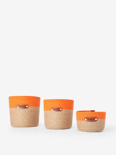 Sazy Orange and beige woven basket ( set of 3 ) at Collagerie