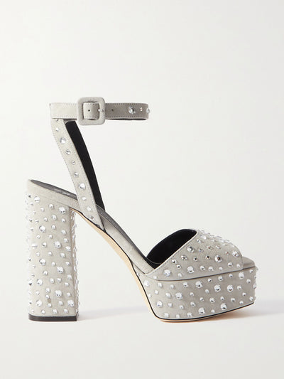 Giuseppe Zanotti Silver crystal-embellished suede platform sandals at Collagerie