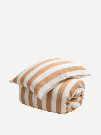 Secret Linen Amber Cora stripe 100% linen duvet cover at Collagerie