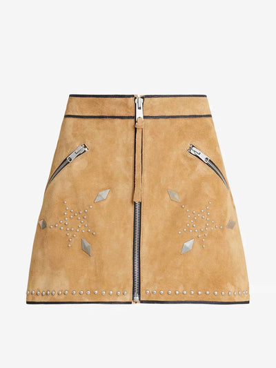 Allsaints Karlson stud-embellished high-rise suede mini skirt at Collagerie