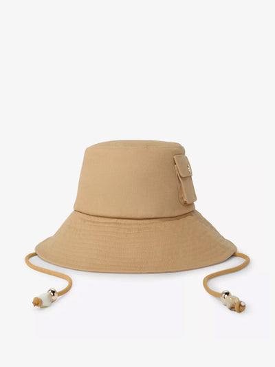 Maje Oversized-visor beaded-drawstring cotton bucket hat at Collagerie