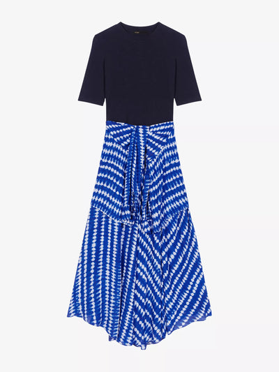 Maje Contrast-skirt woven midi dress at Collagerie
