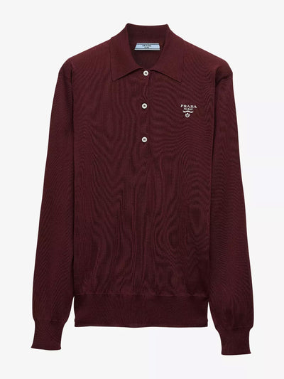 Prada Logo-embroidered relaxed-fit silk polo shirt at Collagerie