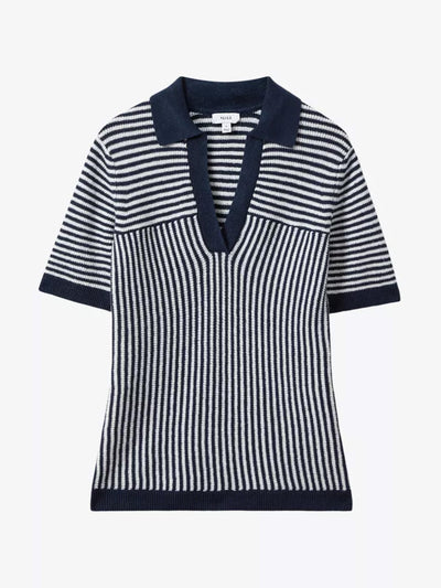 Reiss Stevie open-collar stripe knitted polo at Collagerie