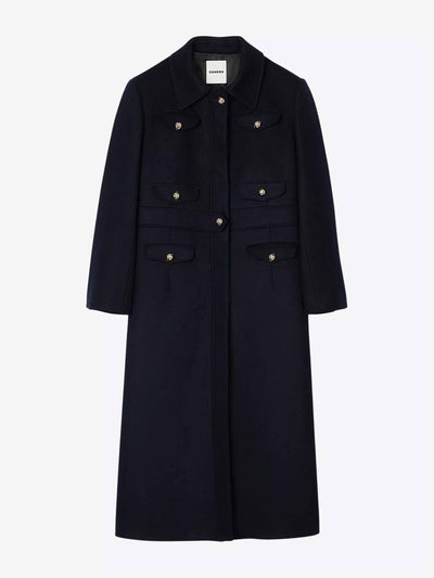 Sandro Patch-pocket button-down long wool-blend coat at Collagerie