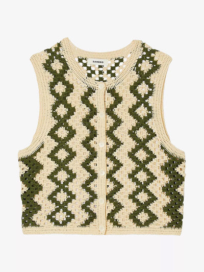 Sandro Zig-zag weave crochet-knit cardigan at Collagerie