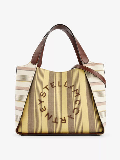 Stella Mccartney Logo striped woven tote bag at Collagerie