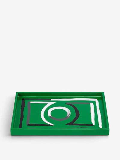 The Lacquer Company Green graphic small lacquer tray at Collagerie