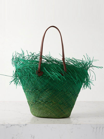 Sensi Studio Leather-trimmed frayed ombré straw tote at Collagerie