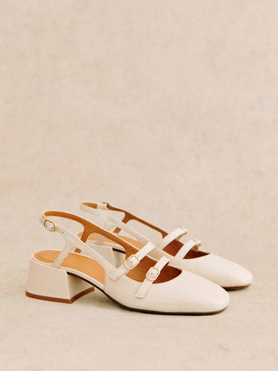 Sézane White patent leather buckled shoes at Collagerie