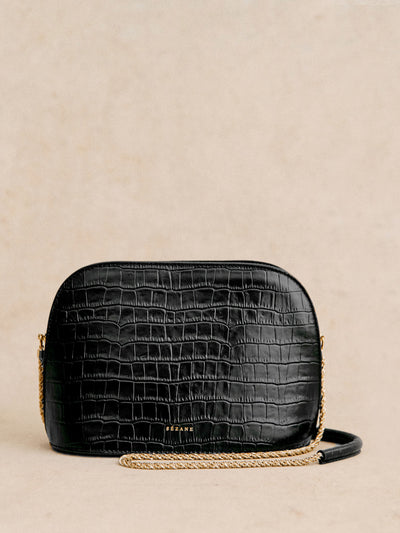 Sézane Victor bag in black crocodile print at Collagerie