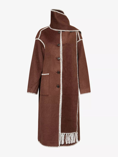 4th & Reckless Fable contrast-stitch longline scarf wool-blend coat at Collagerie