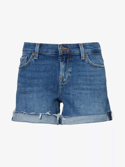 7 For All Mankind Frayed mid-roll denim shorts at Collagerie