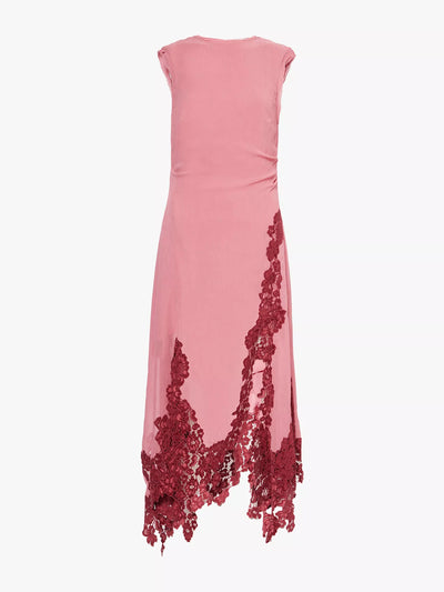 Acne Studios Asymmetric-hem lace-trim woven maxi dress at Collagerie