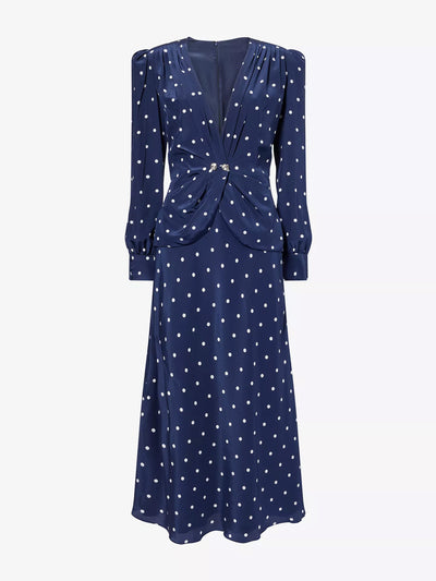 Alessandra Rich Polka-dot plunge-V-neck silk midi dress at Collagerie