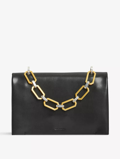 All Saints Yua removable-chain leather clutch bag at Collagerie