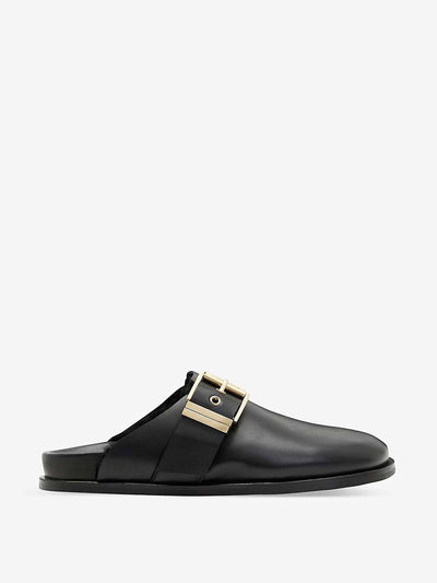 All Saints Black shearling-lined leather mules at Collagerie