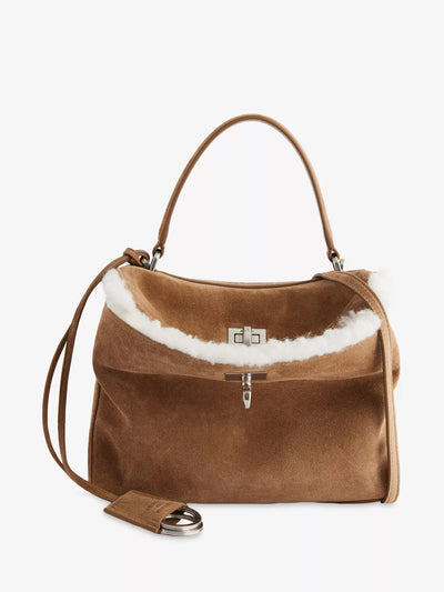 Balenciaga Rodeo mini suede and shearling top-handle bag at Collagerie