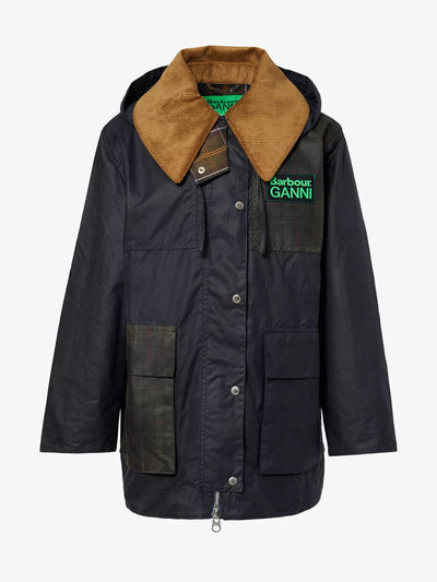 Barbour X Ganni Hooded waxed cotton duffle jacket at Collagerie