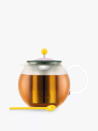 Bodum x MOMA Assam tea press with spoon at Collagerie