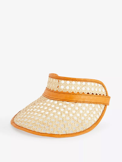Boutique Bonita Leather-trimmed rattan visor at Collagerie