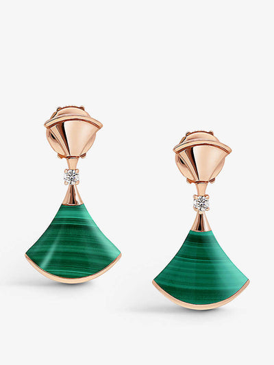 Bvlgari Divas' Dream 18ct rose-gold, 0.07ct diamond and malachite earrings at Collagerie