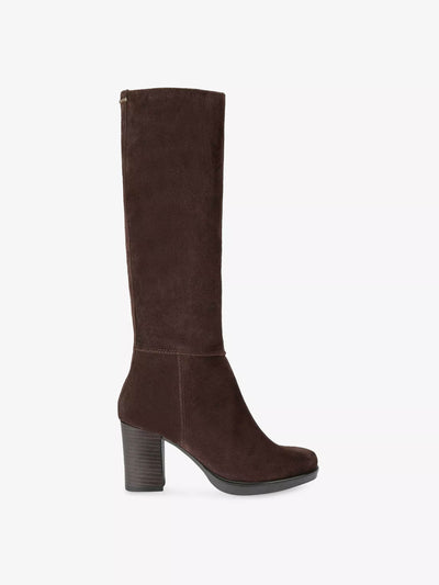 Carvela Silver suede heeled knee-high boots at Collagerie