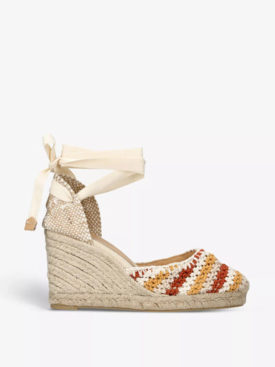 Castañer Carina crochet-pattern woven wedge espadrilles at Collagerie