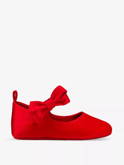 Christian Louboutin Lou Babe bow-embellished crepe-satin crib shoes at Collagerie