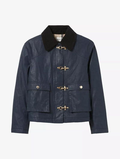 Claudie Pierlot Contrast-collar short waxed parka coat at Collagerie
