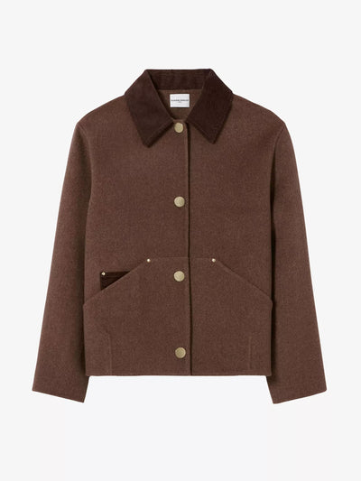 Claudie Pierlot Corduroy-collar wool-blend coat at Collagerie