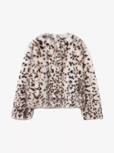 Claudie Pierlot Leopard round-neck faux-fur coat at Collagerie