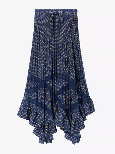 Claudie Pierlot Pleated tile-print woven maxi skirt at Collagerie