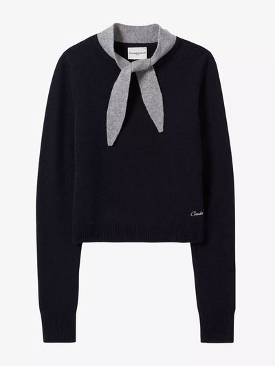 Claudie Pierlot Scarf-collared long-sleeve wool-cashmere blend jumper at Collagerie