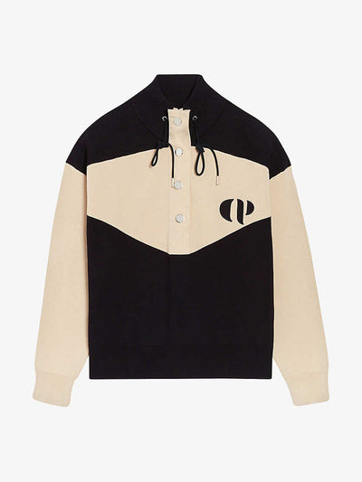 Claudie Pierlot Beige and black logo-embroidered half-zip jersey sweatshirt at Collagerie