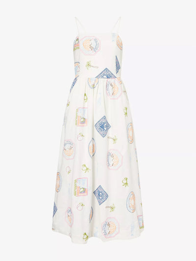 Damson Madder Apron embroidered cotton and linen midi dress at Collagerie