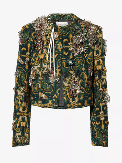 Dries Van Noten Embellished cropped knitted jacket at Collagerie