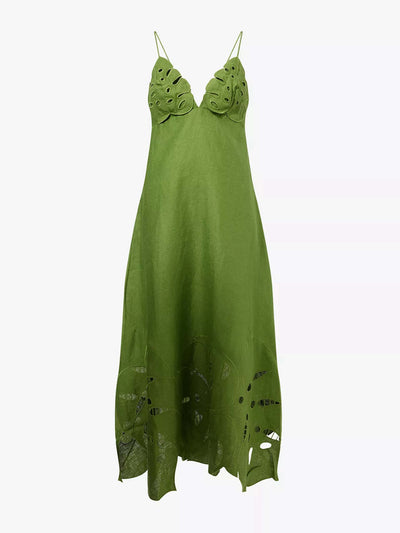 Farm Rio Monstera embroidered linen midi dress at Collagerie