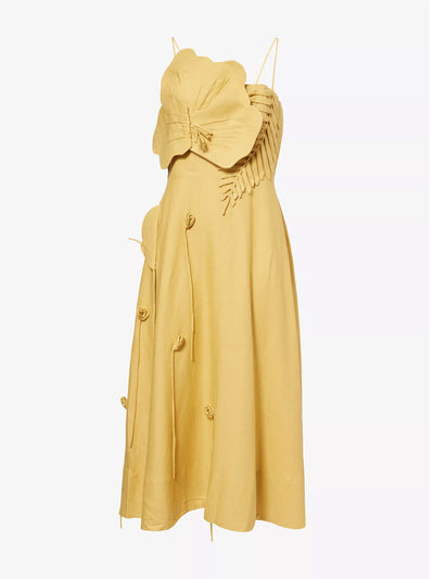 Farm Rio Sand garden embellished linen-blend midi dress at Collagerie