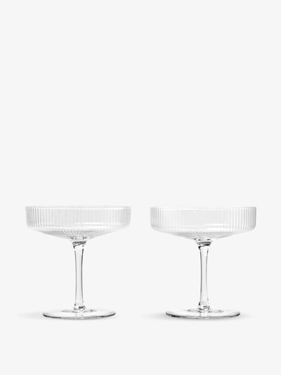 Ferm Living Ripple straight-sided glass champagne saucers (set of 2) at Collagerie