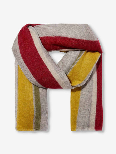 Frenckenberger Stripe-pattern fringed edge cashmere scarf at Collagerie